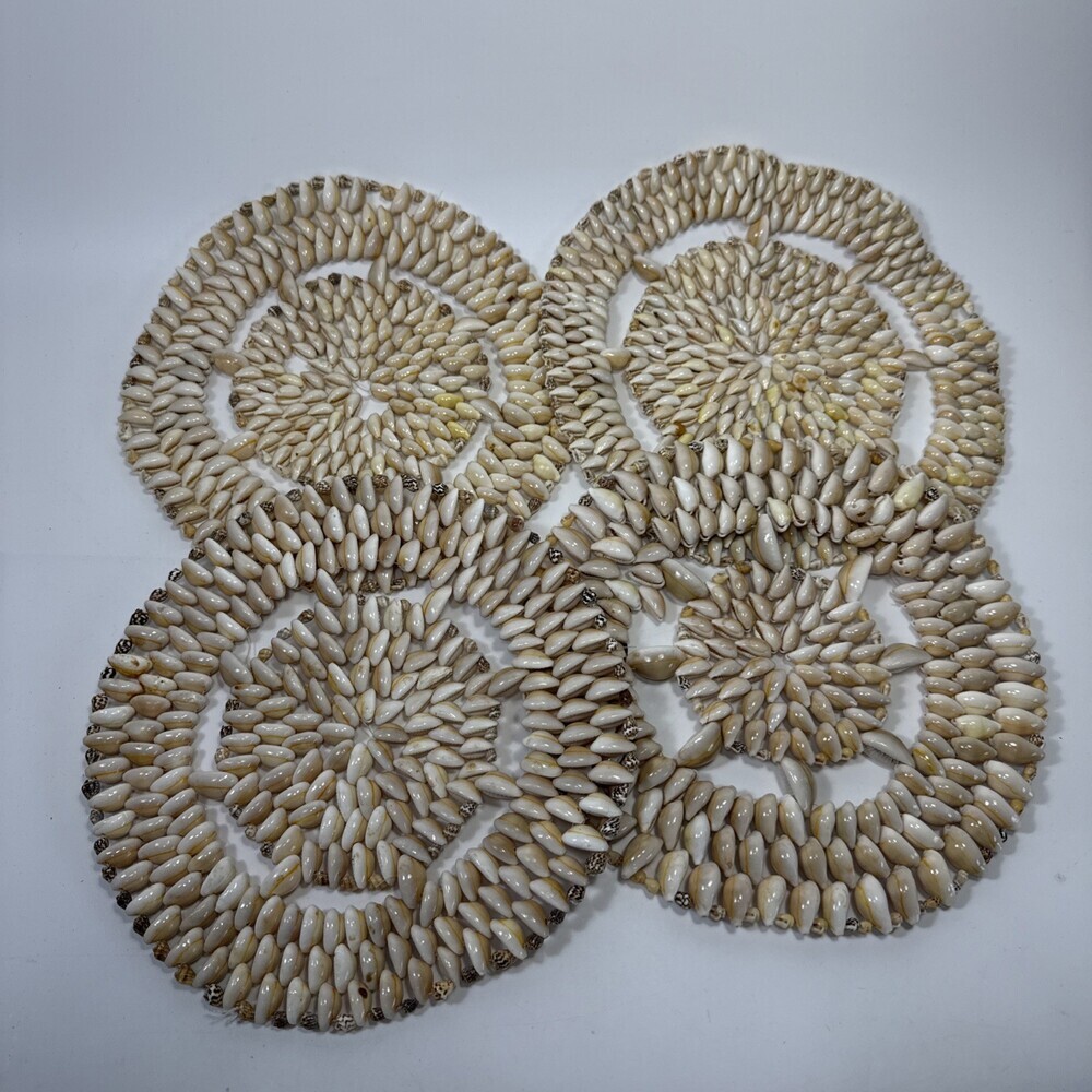 Set Of 4 Puka Cowrie Sea Shell Trivets Hot Plate Wall Decor Tropical Beach #3